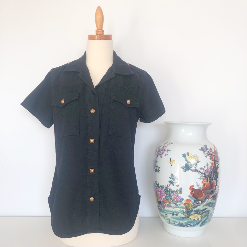🎀 5/$25 NWT Zara black denim short sleeve shirt sz S - Picture 4 of 11